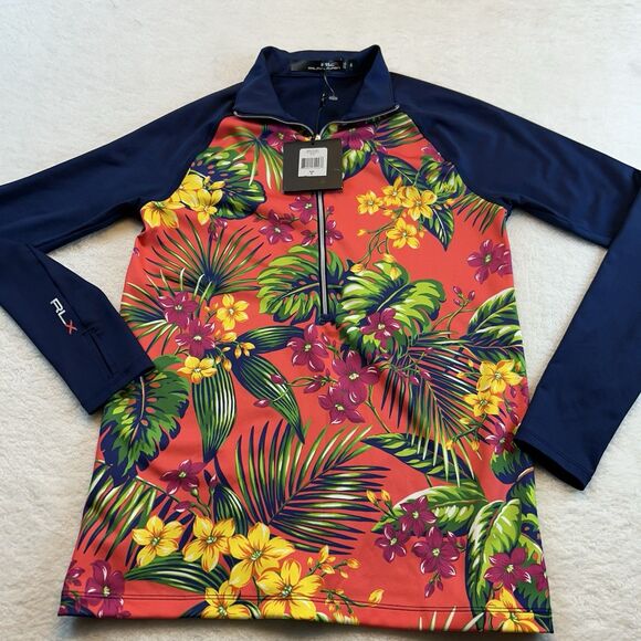 Ralph Lauren Womens Zip Swim Shirt LS Cruise 15 Blue Tropical Print Size Small - Picture 1 of 7